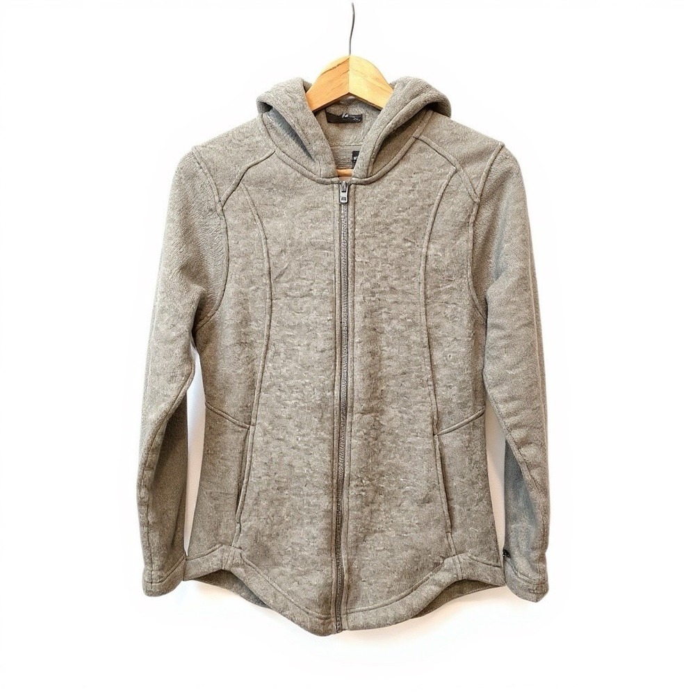 Eddie Bauer Jacket Womens Medium Heather Gray Full Zip Hooded Sweater Fleece